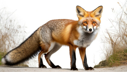 Fototapeta premium fox, red fox isolated in a white studio, generative ai