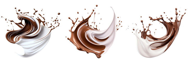 Splash of chocolate and white milk flow mixed solated on white background