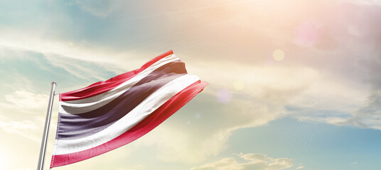 Thailand national flag cloth fabric waving on the sky - Image