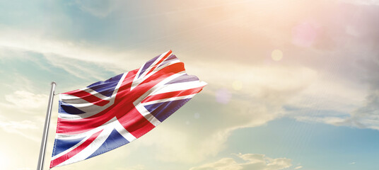 United Kingdom national flag cloth fabric waving on the sky - Image - obrazy, fototapety, plakaty