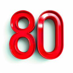 3D red 80 number on white background, ai technology