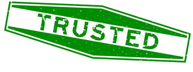 Grunge green trusted  word hexagon rubber seal stamp on white background