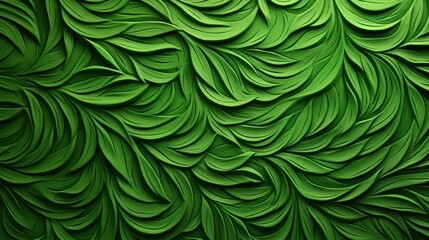 Handmade green leaves stucco pattern decorates the green wall vintage interior design. AI generated - obrazy, fototapety, plakaty