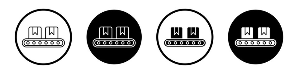 Conveyor icon set. Belt manufacturing roller for rock vector symbol in a black filled and outlined style.