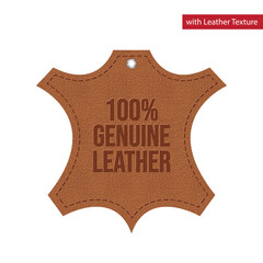 100 percent genuine leather tag with natural Leather Texture, Leather logo, Latest vector icon isolated illustration. easy to use. sticker, die cut tag design for all leather items.