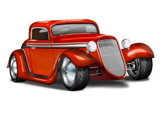 Roter Oldtimer, Hot Rod mit breiten Reifen und transparenten Hintergrund, freigestellt - 705029077