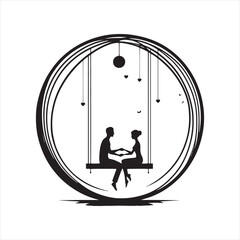 Radiant Affection in Valentine Swing: A Captivating Silhouette of Love's Dance - Valentine Day Black Vector Stock




