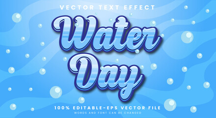 Blue cartoon Water Day vector editable text effect template
