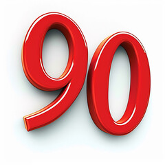 3D red 90 number on white background, ai technology