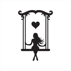 Affectionate Valentine Swing: Silhouette Echoing Love's Sweet Whispers - Valentine Day Black Vector Stock

