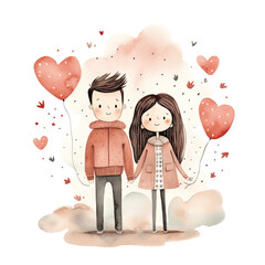Hand drawn watercolor minimal style cartoon lover couple wedding  ceremony
