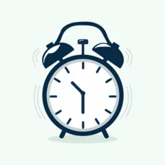 Foto op Canvas blue alarm clock classic vintage retro ring bell 2d flat simple vector cartoon style illustration icon, morning alert wakeup time timepiece concept, countdown sale deadline watch loud noice isolated © Shafad