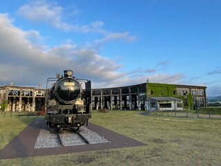 Retired steam locomotive train in a park