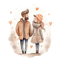 Hand drawn watercolor minimal style cartoon lover couple wedding  ceremony