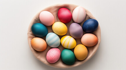 Fototapeta na wymiar vibrant eggs cradled in a cozy fabric nest, a burst of color and delight for the festive season