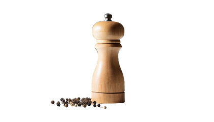 Wooden pepper mill isolated on transparent background.