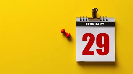 Fotobehang Wall calender with February 29th marked as leap year with extra day on yellow background © Robert Kneschke
