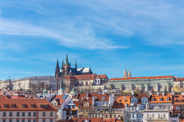 Fototapeta na wymiar Prague Castle and St. Vitus Cathedral in Prague on a sunny day