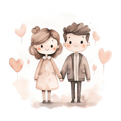 Hand drawn watercolor minimal style cartoon lover couple wedding  ceremony