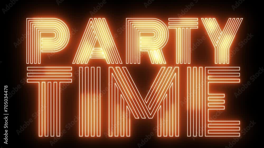 Poster party time text font with neon light. luminous and shimmering haze inside the letters of the text pa