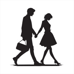 Ephemeral Embrace in Valentine Stroll Silhouette: A Beautiful Image of a Couple Walking, Perfect for Romantic Stock - Couple Day Black Vector Stock
