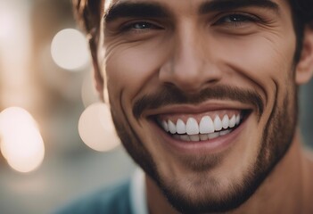 A close up photo of the lower part of a male face handsome cute smile with very clean perfect teeth