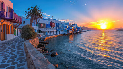 Fototapeta na wymiar Little Venice on the coast of Mykonos 