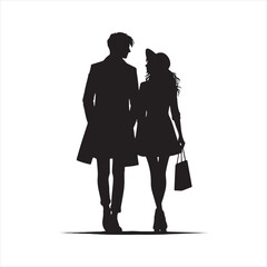 Whispering Love's Valentine Stroll Silhouette: Tender Moment of a Couple Walking in Silhouette, Ideal for Stock - Couple Day Black Vector Stock
 - obrazy, fototapety, plakaty