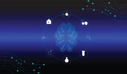Artificial Intelligence banner, Deep machine learning AI, Technological brain isometric concept, big data vector, cloud computing, icon
