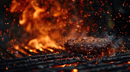 Close Up of Grill With Flames, A Fiery Barbecue Cooking Scene