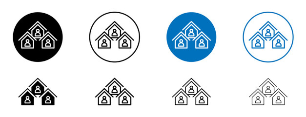Neighborhood Line Icon Set. Vicinal roommate and neighborhood vector symbol in black and blue color. - obrazy, fototapety, plakaty