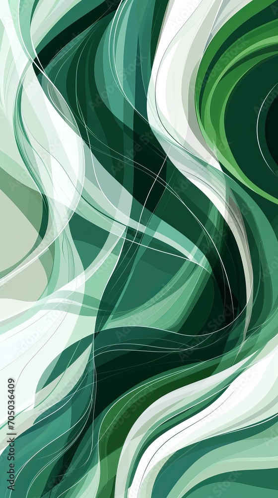 Poster green and white abstract background with wavy lines