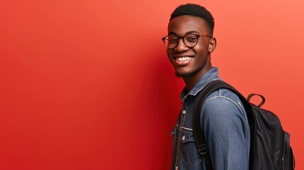 Fototapeta premium A black student smile on background. Created with Generative Ai technology.