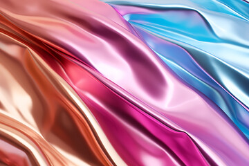 Fototapeta premium Melty metal texture with waves, liquid metallic silk wavy design. Abstract background with melty metallics.