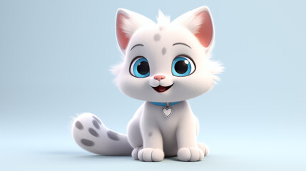 white cat 3d cartoon isolate in blue background