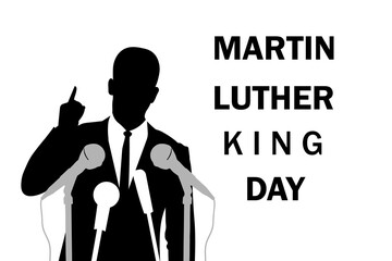 Martin Luther King Jr. Day typography greeting card design. MLK Day black and white silhouette vector illustration eps10 background