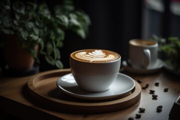 Coffee cup on wooden table