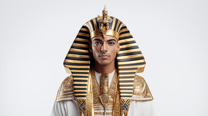 real pharaoh egypt with accessories on white background