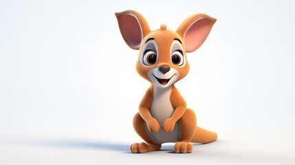 3d cartoon baby kangaroo in white background