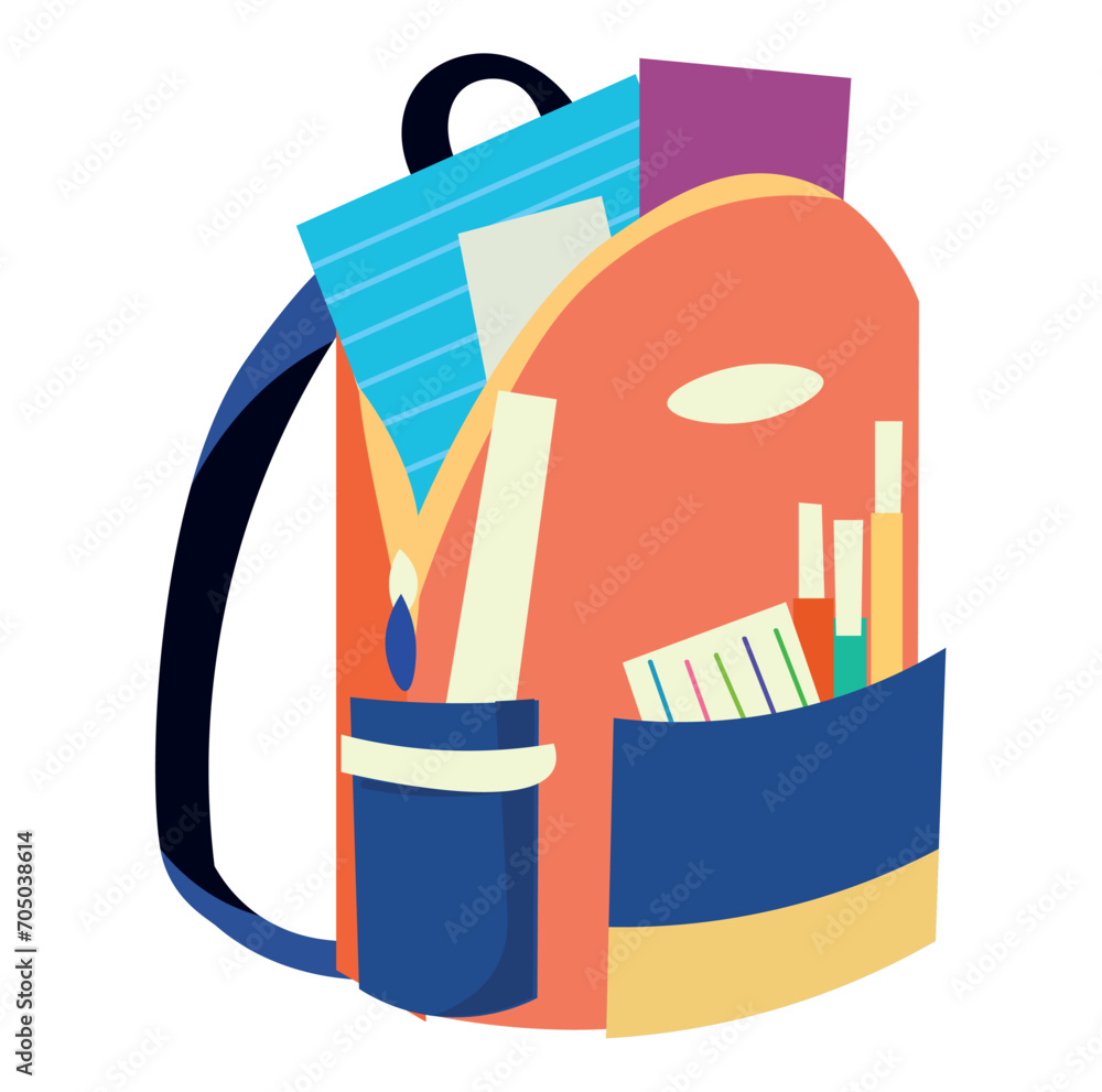 Poster backpack of colorful set. this dynamic illustration with backpack's colorful design represents the e