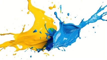 Blue and Yellow Paint Splash on White Background Ukraine flag concept