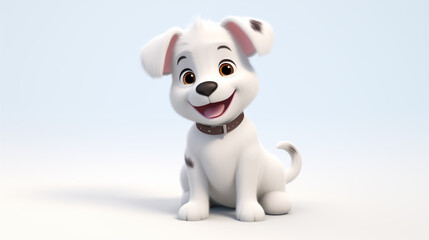 white cute puppy isolate in white background animated 3d cartoon