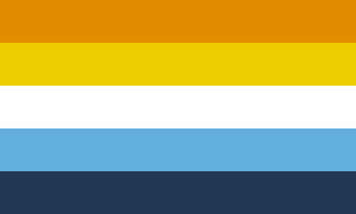 Aroace flag, symbol of the intersection of aromantic and asexual identities, six stripes in orange, yellow, white, and shades of blue represent inclusivity and diversity orientations, LGBT pride flag - obrazy, fototapety, plakaty