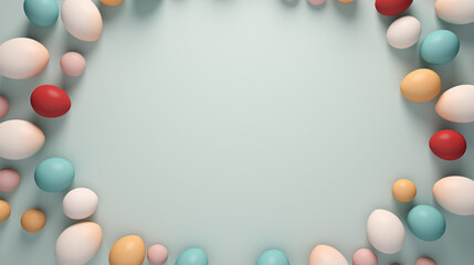 Light blue Background with Easter eggs in primary colours