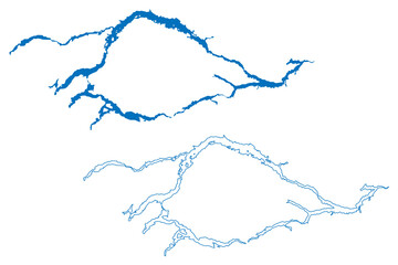 Nechako, Whitesail, Eutsuk and Tetachuck Lake (Canada, British Columbia) map vector illustration, scribble sketch Reservoir Ootsa  Dam, Kenney Dam map..