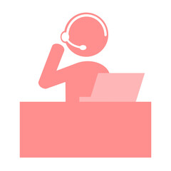 パソコンの前でヘッドセットをつけてデスク作業をする人のイラスト素材