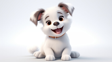 3d cartoon white puppy isolated in white background