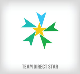 Star sign logo from creative team arrows. Unique color transitions. Common attraction logo template. vector