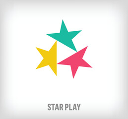 Play sign logo from creative rotating stars. Unique color transitions. Geometric star logo template. vector