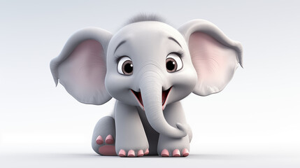 baby elephant siting isolated on white background 3d cartoon animated